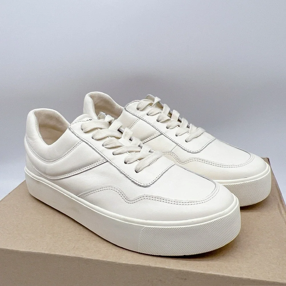Vince Warren Court Women's Platform Sneakers Shoes White Leather Lace Up US 9